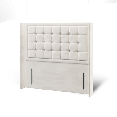 Cubic Large Buttoned Border Fabric Upholstered Straight Wing Headboard