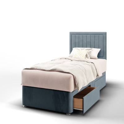 Vertical Panel Border Fabric Upholstered Short Headboard with Divan Bed Base & Mattress