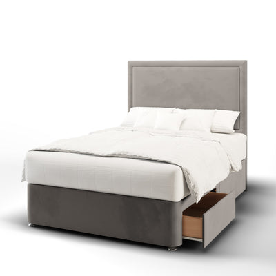 Plain Fabric Upholstered Short Headboard with Divan Bed Base & Mattress