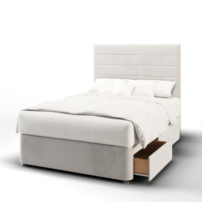 Horizontal Panels Fabric Upholstered Tall Headboard with Divan Bed Base & Mattress