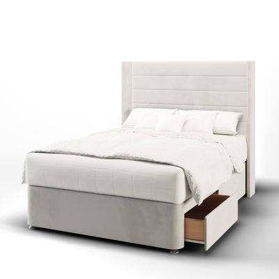 Horizontal Panels Fabric Upholstered Straight Winged Headboard with Divan Bed Base & Mattress