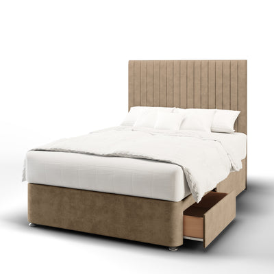 Eden Fabric Upholstered Tall Headboard with Divan Bed Base & Mattress