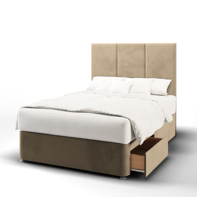 3-panel fabric headboard with divan bed base & mattress