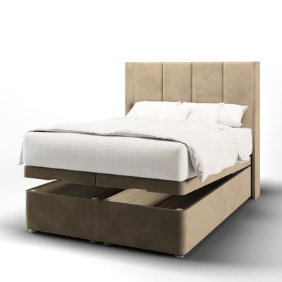 4-panel fabric headboard with ottoman storage bed base & mattress