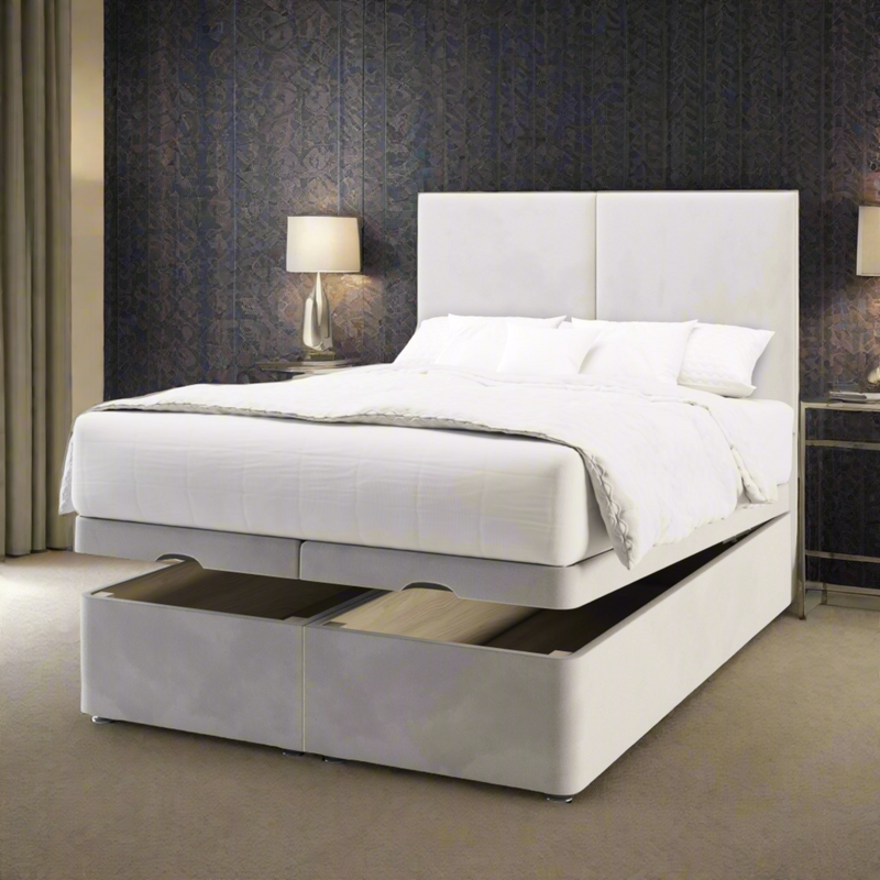 Diego Tall Headboard Ottoman Storage Bed Base & Mattress