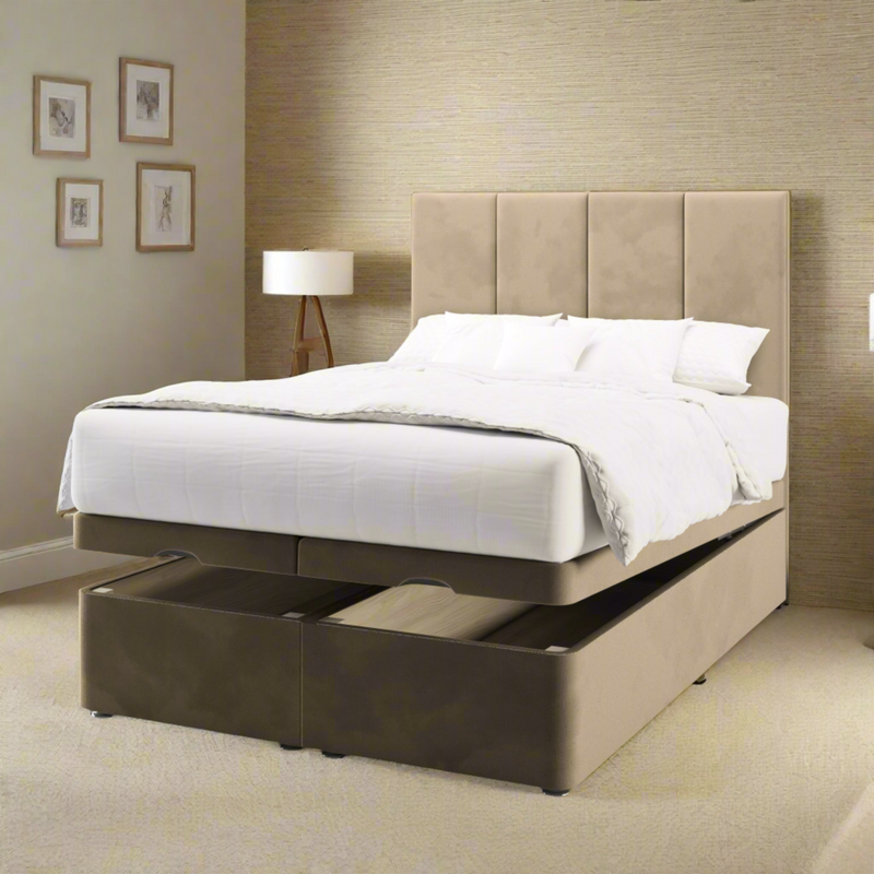 Maya Tall Headboard Ottoman Storage Bed Base & Mattress