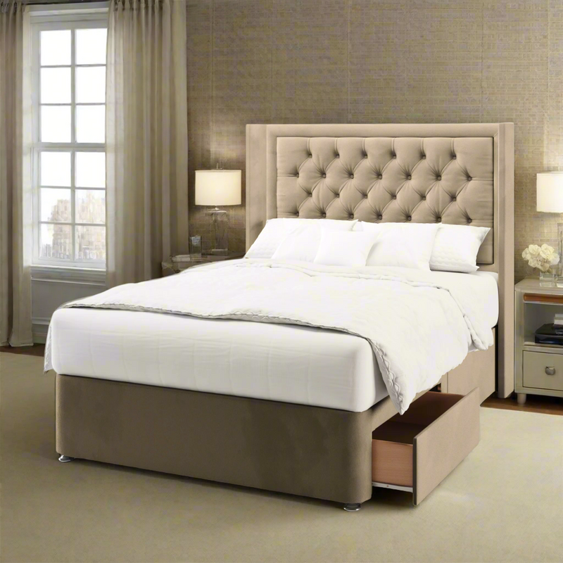 Hugo Straight Winged Headboard with Divan Bed Base & Mattress