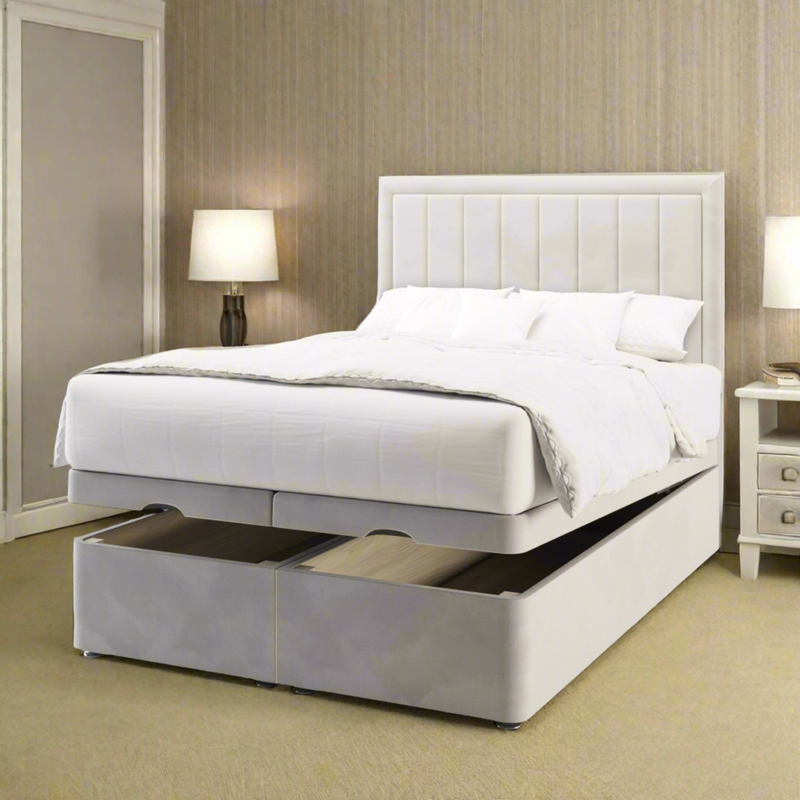 Ellis Tall Headboard Ottoman Storage Bed Base & Mattress