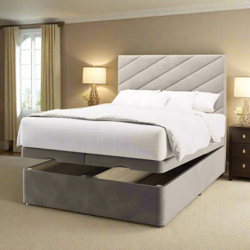 Rosa Tall Headboard Ottoman Storage Bed Base & Mattress