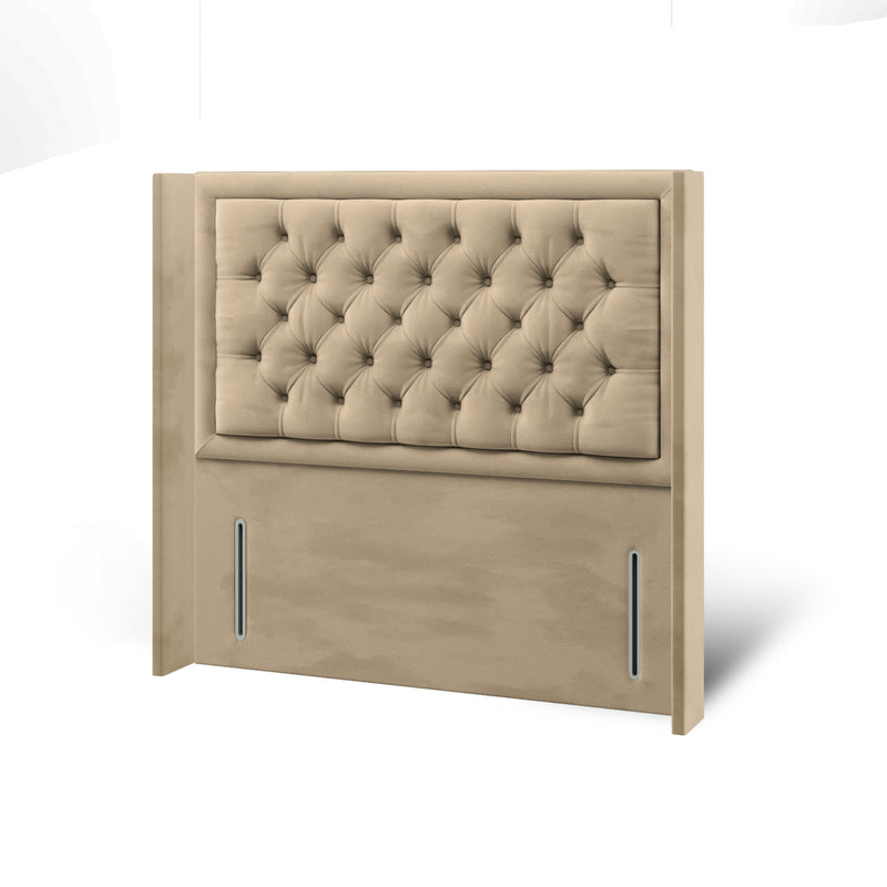 Chesterfield buttoned border fabric headboard with divan bed base & mattress